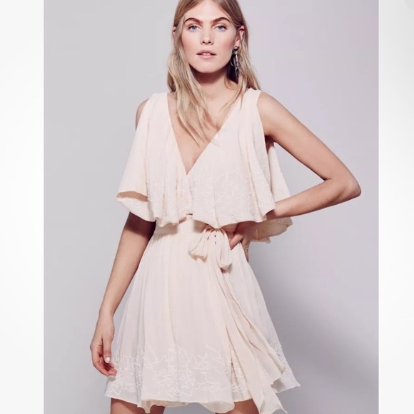 Free People Sylvia Embroidered Mini Wrap Dress Boho Size Small - Picture 1 of 6